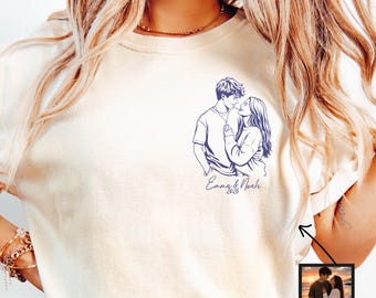 Custom Couple Photo Shirt, Personalized Portrait Tee, Comfort Colors Shirt, Anniversary Gift for Husband, Valentines Gift, Custom Names Tee