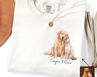 Custom Pet Portrait Shirt, Personalized Dog Cat Photo Tee, Comfort Colors Pet Lover Gift, Custom Pet Names Shirt, Dog Mom Cat Owner Gift Tee