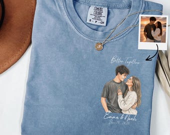 Custom Couple Portrait Shirt, Personalized Photo Shirt with Names Date, Watercolor Couple Gift, Anniversary Shirt for Couples