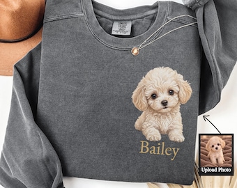 Custom Pet Portrait Sweatshirt, Personalized Dog Photo Sweater, Comfort Colors Watercolor Pet Crewneck, Custom Pet Name Gift, Dog Mom Gift
