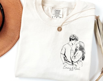 Custom Line Art Couple Portrait Shirt, Personalized Anniversary Gift Tee