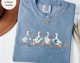 Comfort Colors Silly Goose Rescue Cat Shirt, Funny Goose Meme Tee, Cute Cat Lover Gift, Animal Graphic T-Shirt, Custom Name Option