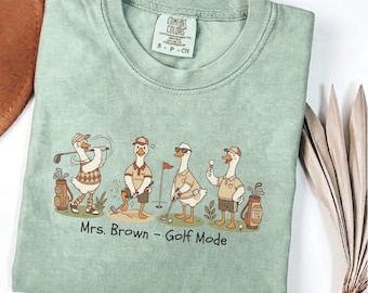 Funny Goose Golf Shirt, Personalized Golf Mode Tee, Custom Name Golfer Gift, Comfort Colors Golf Lover Shirt, Cute Animal Golf Humor Tee