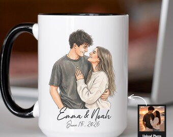 Personalized Watercolor Photo Mug, Custom Couple Portrait Mug from Photo, Anniversary Gift for Her, Wedding Gift, Custom Coffee Cup