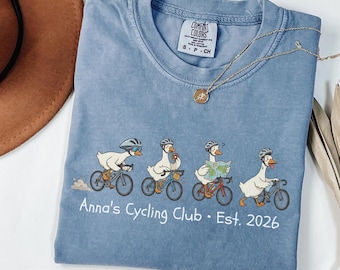 Personalized Cycling Goose Shirt, Funny Biking Shirt, Custom Cycling Club Tee, Comfort Colors Cyclist Gift, Bike Lover Tee