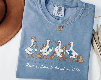 Comfort Colors® Rescue Dog Shirt, Rescue Love And Adoption Vibes Tee, Funny Goose Dog Mom Shirt, Adopt Dont Shop Gift, Shelter Volunteer