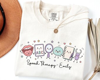 Personalized Speech Therapy Shirt, Comfort Colors SLP Tee, Speech Language Pathologist Gift, SLP Graduation Gift, Custom Name Therapist Tee