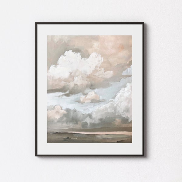 Vintage Cloud Art, Muted Landscape Art, Instant Download, Pastel Vintage Decor, Cloud Study Art, Modern Farmhouse, Modern Traditional