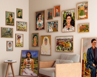 Bündel mit über 110 Frida-Kahlo-Drucken, Surrealismus des 20. Jahrhunderts, moderne Kunst, Meisterwerke, sofort zum Ausdrucken herunterladbar, hochwertige Wandkunst