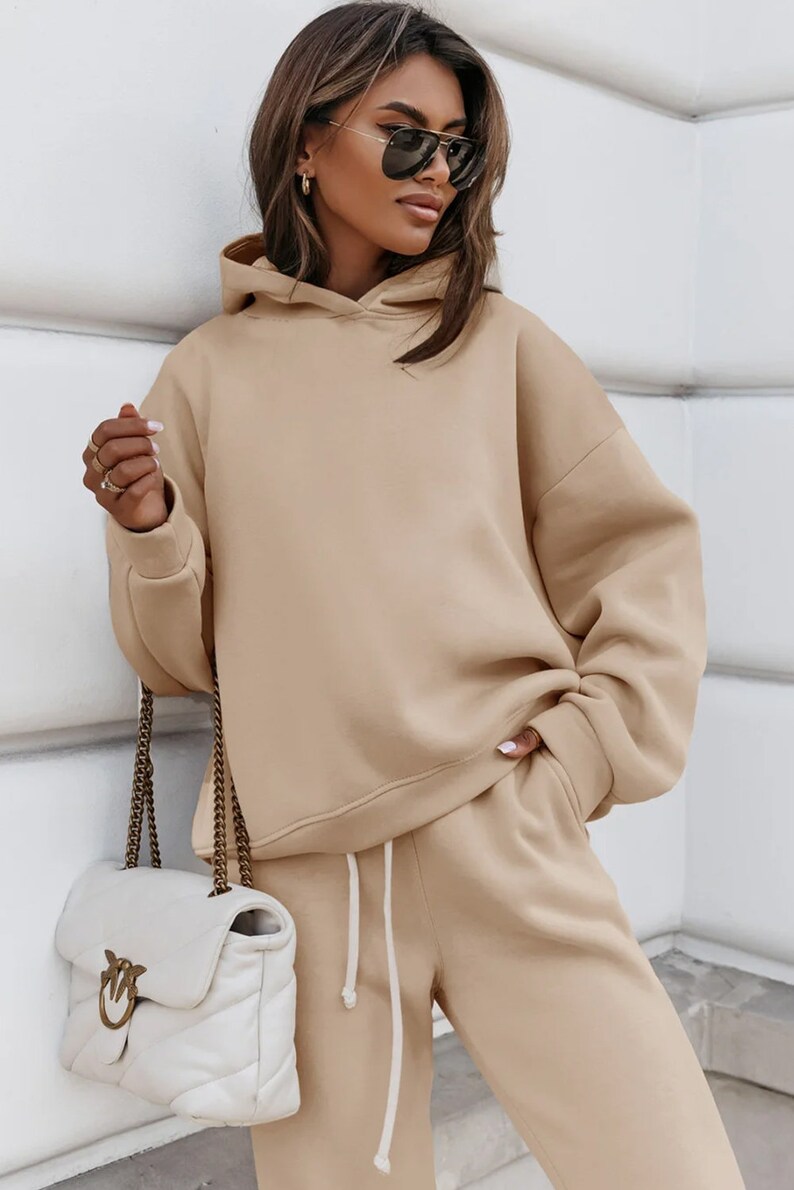Dark Khaki Leopard Drawstring Pullover Hoodie and High Waist Pants Corduroy Suit main image 0