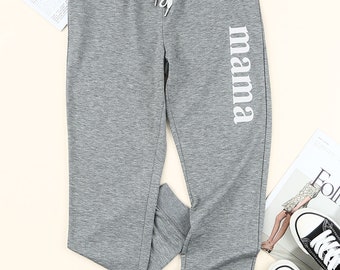 Pantalon de jogging taille haute avec cordon de serrage imprimé lettres Mama - Gris