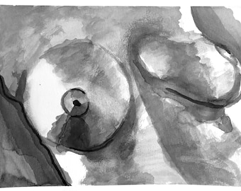 Figure Study-Original Figure Ink Drawing-Ink on Paper by Walter Gordon