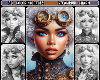 Steampunk Charm Coloring Pages – Realistic Women Portraits (PDF)