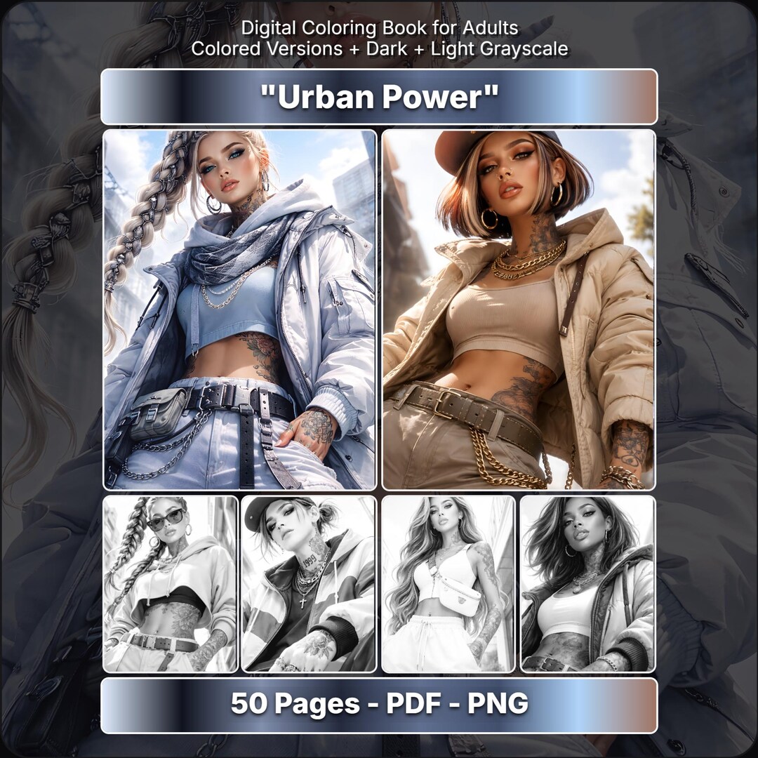 Urban Power Grayscale Coloring Book for Adults, Realistic Modern ...