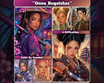 Onna Bugeishas Color by Number for Adults, 20 to 99 Colors (Digital Download)