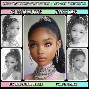 42 &quot;Melanin Girls&quot; Adult Grayscale Digital Coloring Book | Beautiful Girls | Pretty Girl | Black Girls | African American | Portraits | PDF