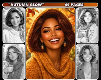 Autumn Glow Grayscale Coloring Book for Adults, (Digital Download)