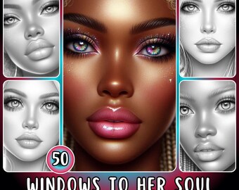 50 páginas para colorear retratos en escala de grises / Fantasía y realismo (PDF imprimible)