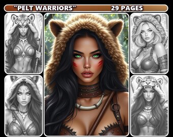 Pelt Warriors Grayscale Coloring Book for Adults, (Digital Download)