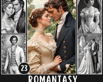 Romantasy Romance Coloring Pages – Couples, Women, Grayscale Portraits (Instant PDF Download)