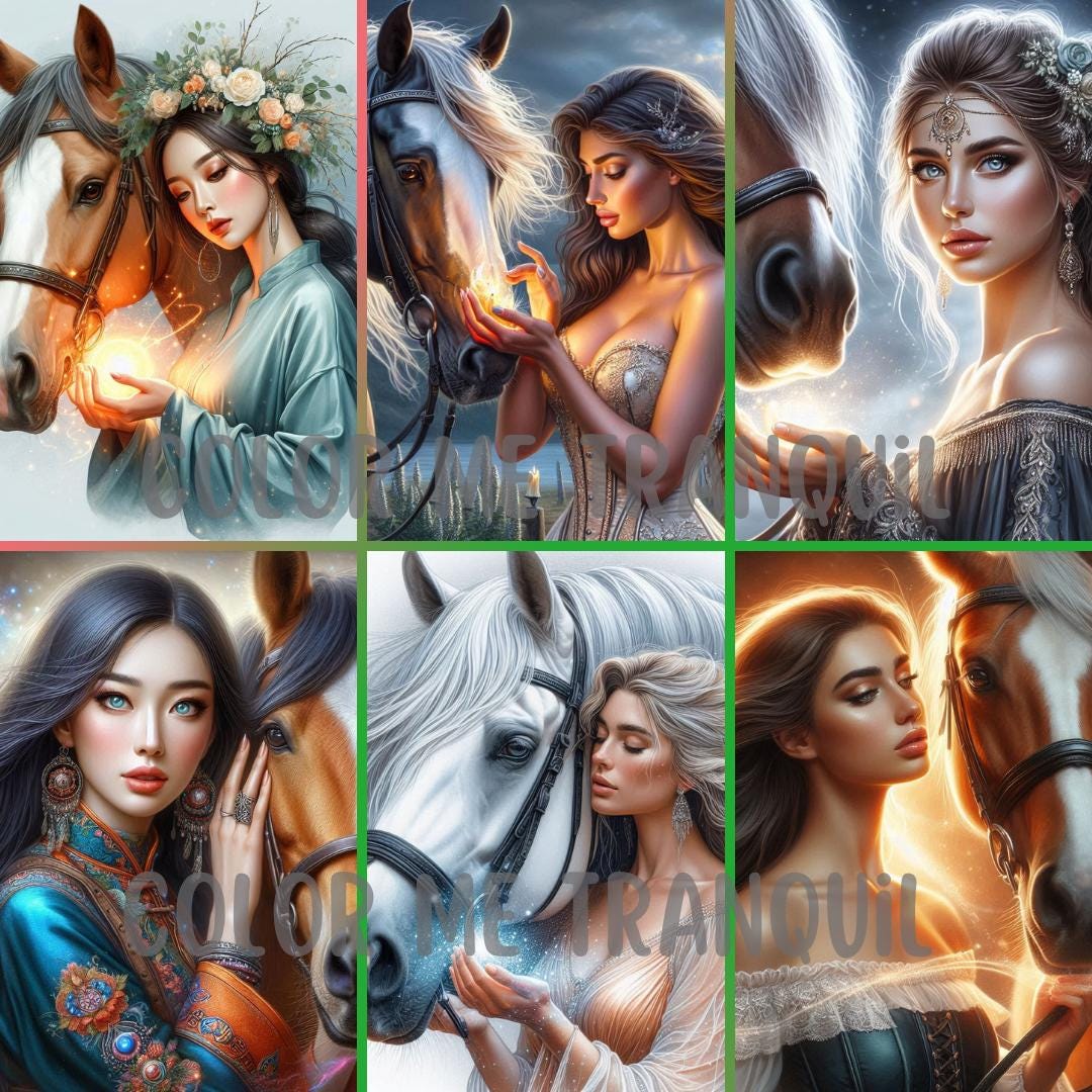 大人向けの「ホース・ウィスパラー」の印刷可能なグレースケールぬり絵 59 枚 | 美しい女性 | 黒人女性 | 馬 | 魔法の | リアル | PDF  - Etsy 日本, image size:1080x1080