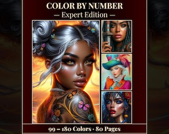 Mosaic color by number book for adults with 80 pages and 99 to 180 colors featuring intricate designs in Bright Serenity