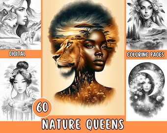 Nature Queens Grayscale Coloring Pages: 60 Realistic Women Portraits (Instant PDF Download) - Arctic Beauties