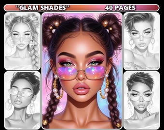 Glam Shades Grayscale Coloring Book for Adults, (Digital Download)