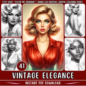 41 &quot;Vintage Elegance&quot; Grayscale Coloring Pages | Beautiful Women | Pretty Girls | Black Women | Vintage | Retro | Beauties | For Adults |
