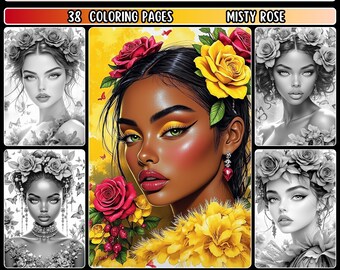 Portrait Coloring Pages for Adults featuring Grayscale Fantasy Art (PDF)