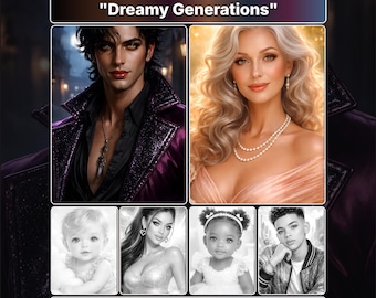 Dreamy Generations Grayscale Coloring Book for Adults, Realistic Portraits (Digital Download)