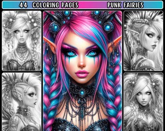 44 Punk Fairies Coloring Pages – Fantasy Realistic Portraits (Digital Download)