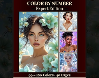 Mosaic color by number book for adults with 40 pages and 99 to 180 colors featuring beautiful designs like Calm Glow
