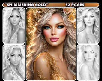 Shimmering Gold Grayscale Coloring Book for Adults, (Digital Download)