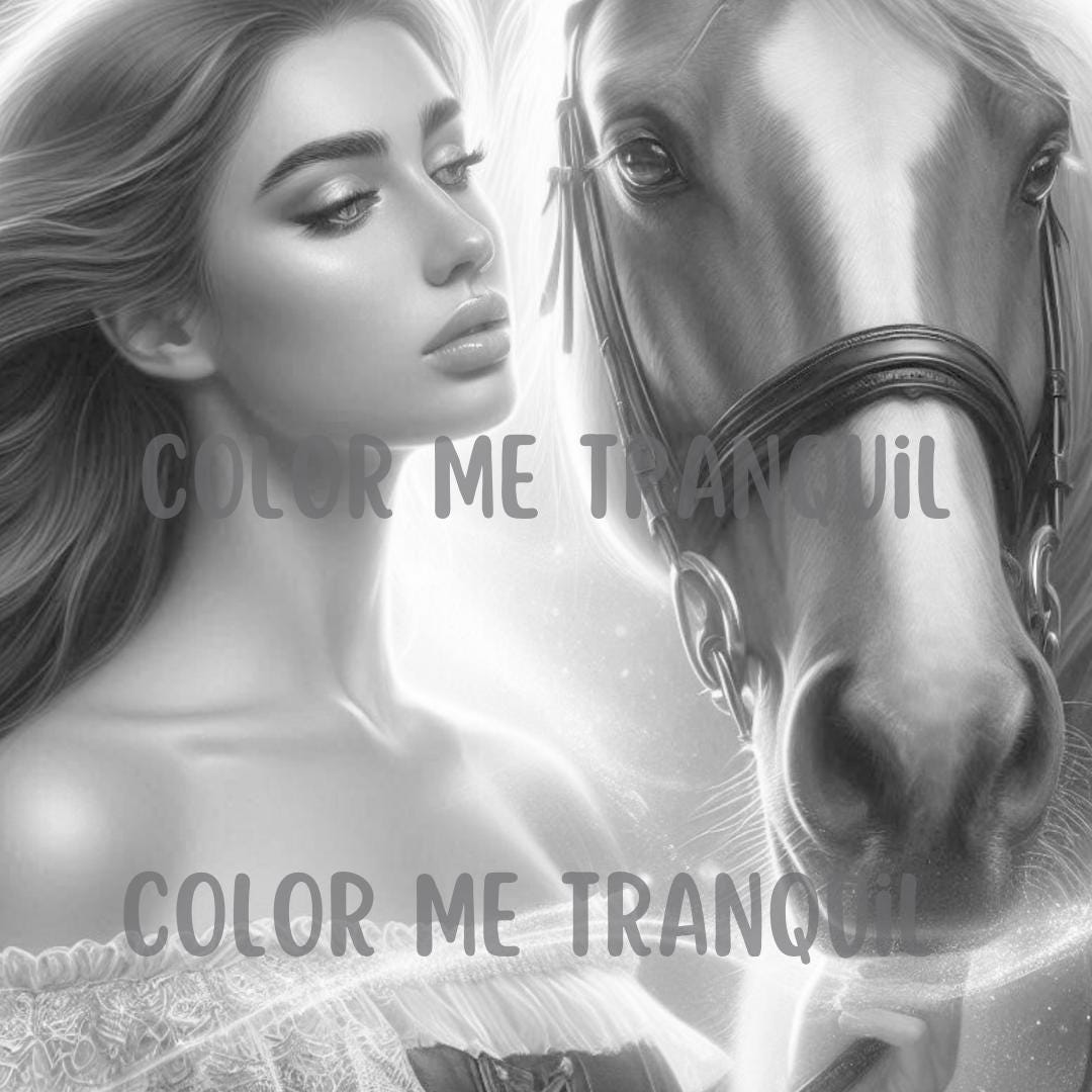 大人向けの「ホース・ウィスパラー」の印刷可能なグレースケールぬり絵 59 枚 | 美しい女性 | 黒人女性 | 馬 | 魔法の | リアル | PDF  - Etsy 日本, image size:1080x1080