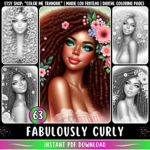 63 &quot;Fabulously Curly&quot; Grayscale Coloring Pages | Beautiful Women | Pretty Girls | Black Women | Black Girl | African American | Curls | Afro