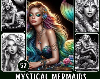 Mystical Mermaids Coloring Pages – Women, Fantasy Creatures (PDF Download)