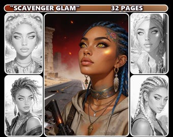 Scavenger Glam Grayscale Coloring Book for Adults, (Digital Download)