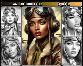 Aviator Portrait Coloring Pages – Fantasy Realistic Style (Digital Download)