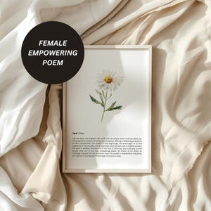 April Birth Flower Wall Art Poster, Daisy Floral Botanical with Poem, Feminine Energy and Self-Love Gift for Aries and Taurus Birthday