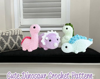 Jurassic World Dinosaur Amigurumi Crochet Patterns | Triceratops, T-Rex, Stegosaurus, No Sew Pattern