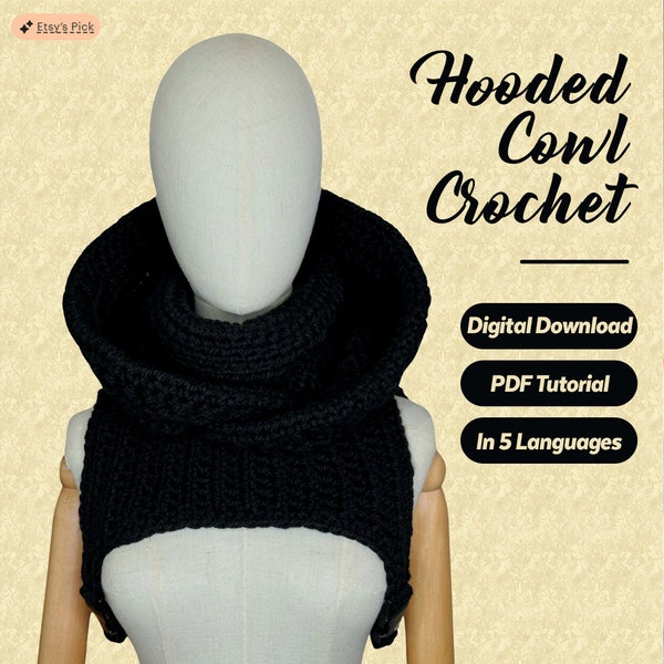 Capuche élégante à capuche | Patron de crochet PDF multilingue | Disponible en 5 langues