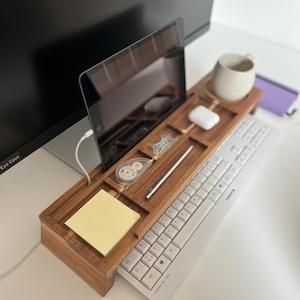 Wooden Desk Organizer – Monitor Stand with Compartments | Shelf for Office, Home Office & Gaming | Wooden Desk Shelf