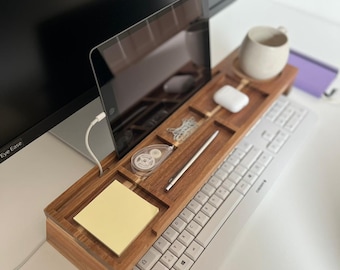 Schreibtisch Organizer Holz – Monitorständer mit Fächern | Regal für Büro, Homeoffice & Gaming | Schreibtischregal Holz