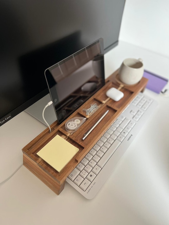 Schreibtisch Organizer Holz – Monitorständer mit Fächern | Regal für Büro, Homeoffice & Gaming | Schreibtischregal Holz