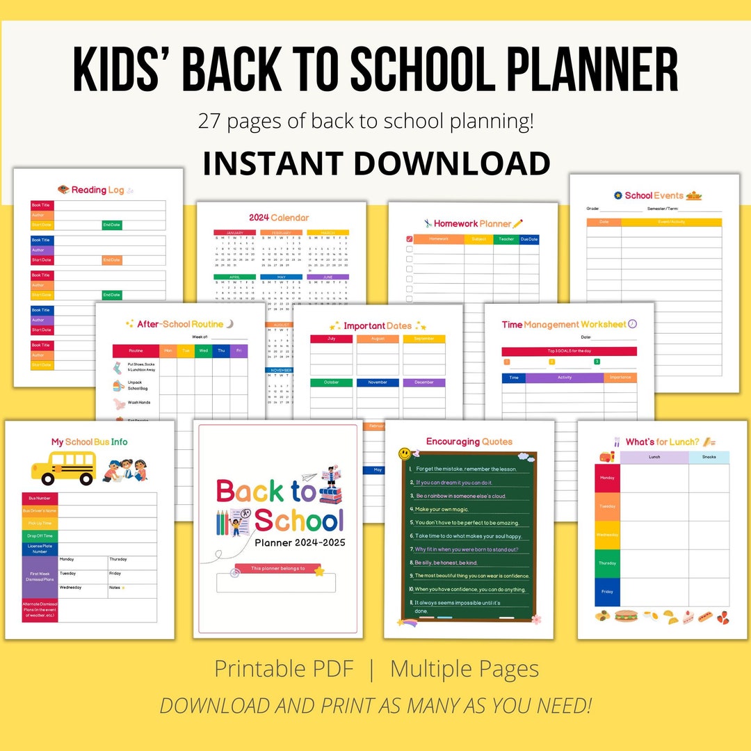 Back to School Planner for Kids | 2024-2025| Elementary School - Etsy