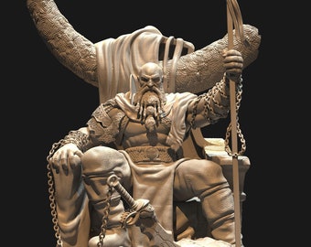 Kratos sur son Trone, Fichier STL pour Impression 3D, Figurine de Kratos, Personnage du Jeu God Of War, Impression 3D