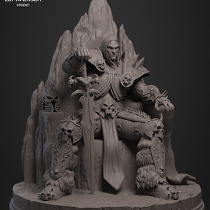 Arthas Menethil Lich King Figurine, World of Warcraft, SLA 3D Printing, WOW Statue for Painting, Lich King Miniature
