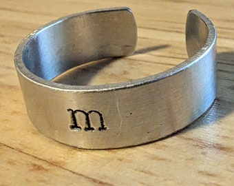 Minimalistic "M" Stamped Adjustable Aluminum Ring