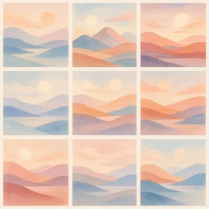 Dreamy Pastel Landscape Art Prints – Set of 3 AI Generated Digital Download Wall Art for Bedroom & Living Room